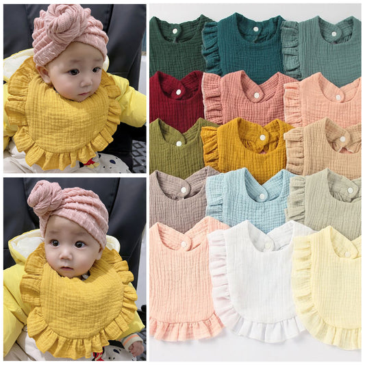 Ruffled Cotton Gauze Lace Bib